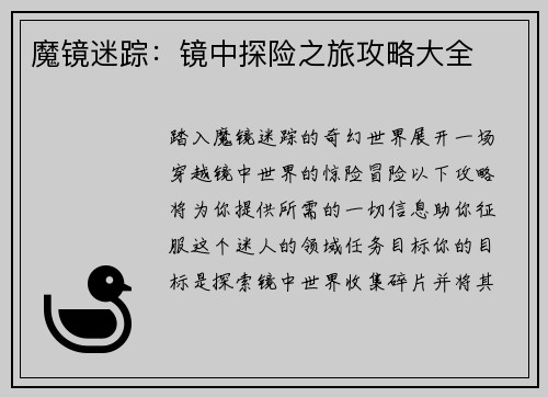 魔镜迷踪：镜中探险之旅攻略大全